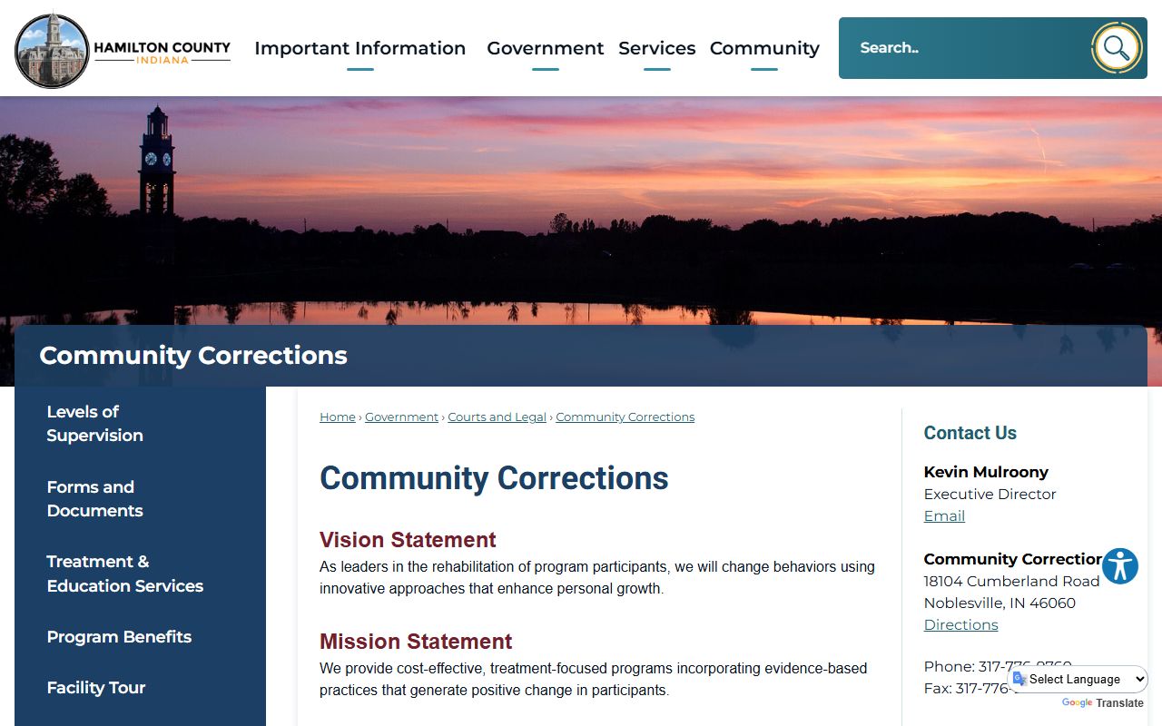 Hamilton County Community Corrections work release and supervision page
