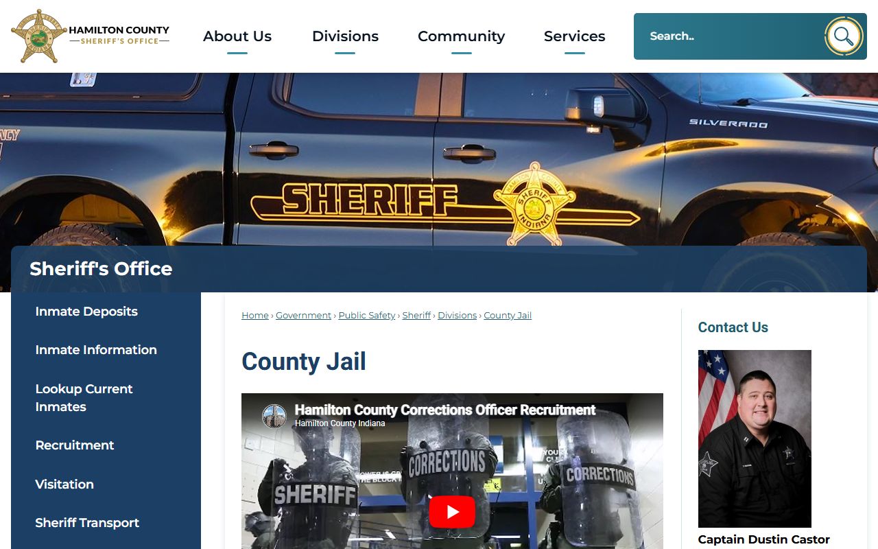 Hamilton County Jail overview for adult jail roster and custody records