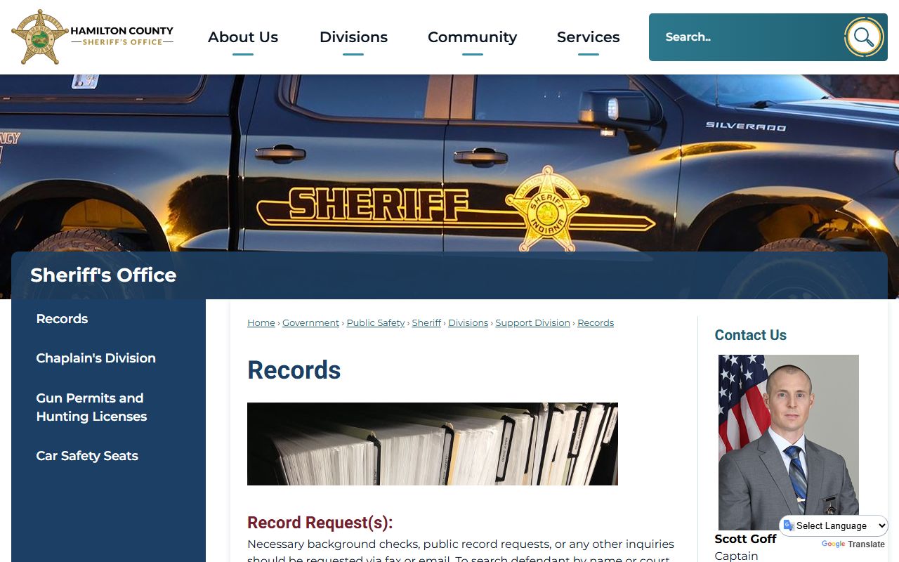 Hamilton County jail mugshots sheriff records request channels for booking photo requests